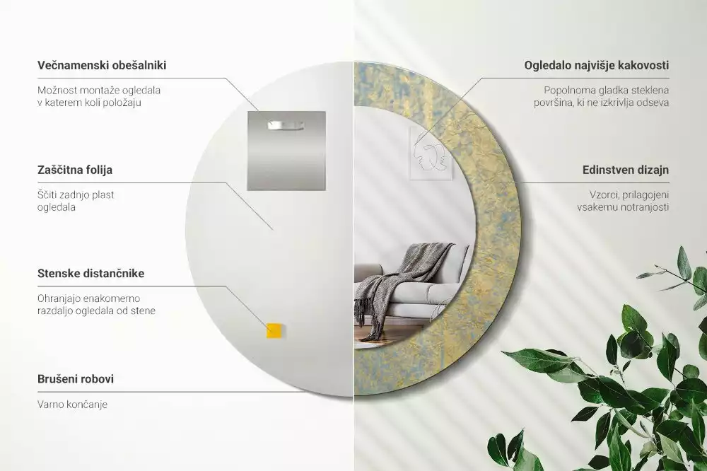 Lustro ścienne dekoracyjne w stylu loftowym o okrągłym kształcie