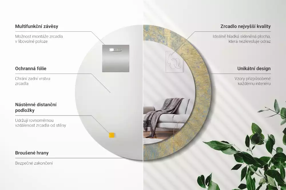 Lustro ścienne dekoracyjne w stylu loftowym o okrągłym kształcie