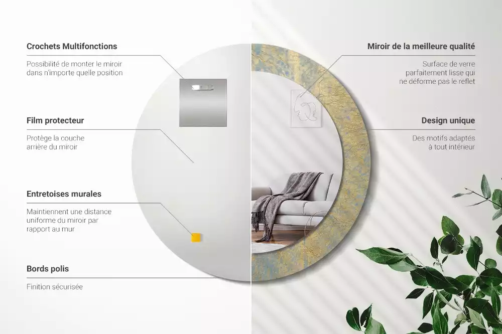 Lustro ścienne dekoracyjne w stylu loftowym o okrągłym kształcie