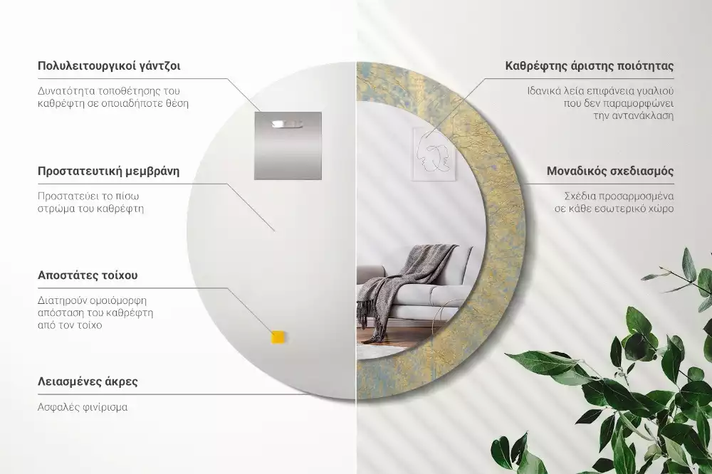 Lustro ścienne dekoracyjne w stylu loftowym o okrągłym kształcie