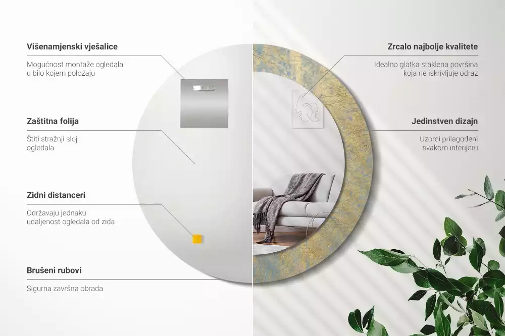 Lustro ścienne dekoracyjne w stylu loftowym o okrągłym kształcie