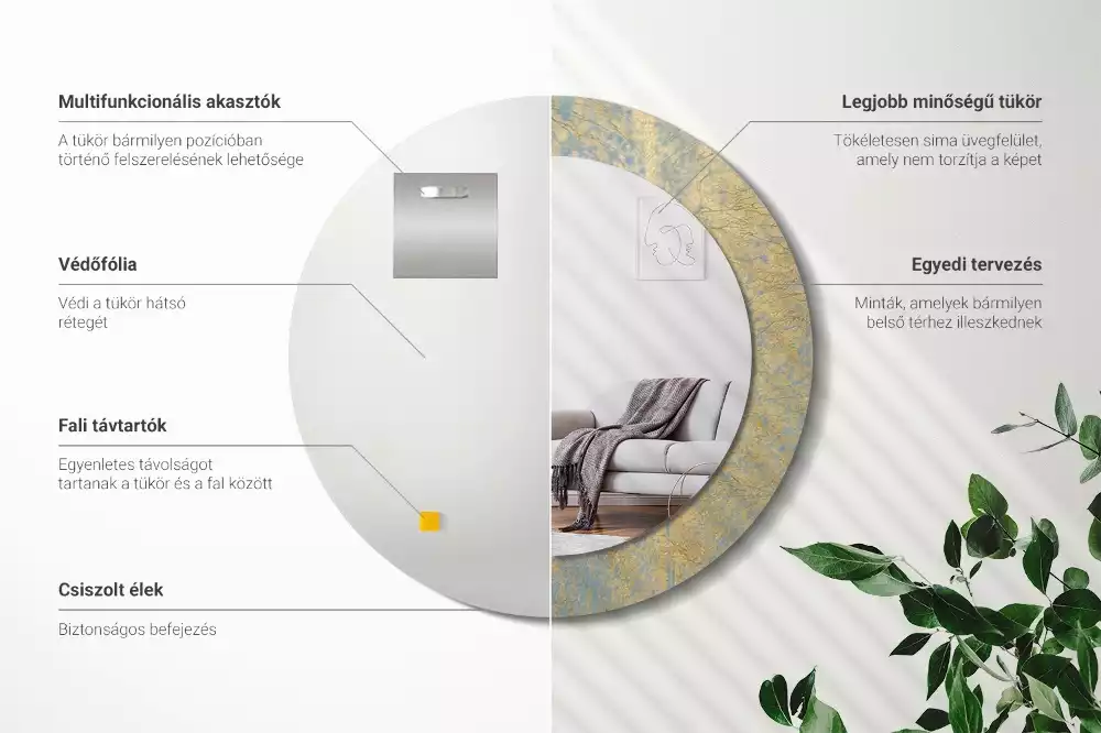 Lustro ścienne dekoracyjne w stylu loftowym o okrągłym kształcie