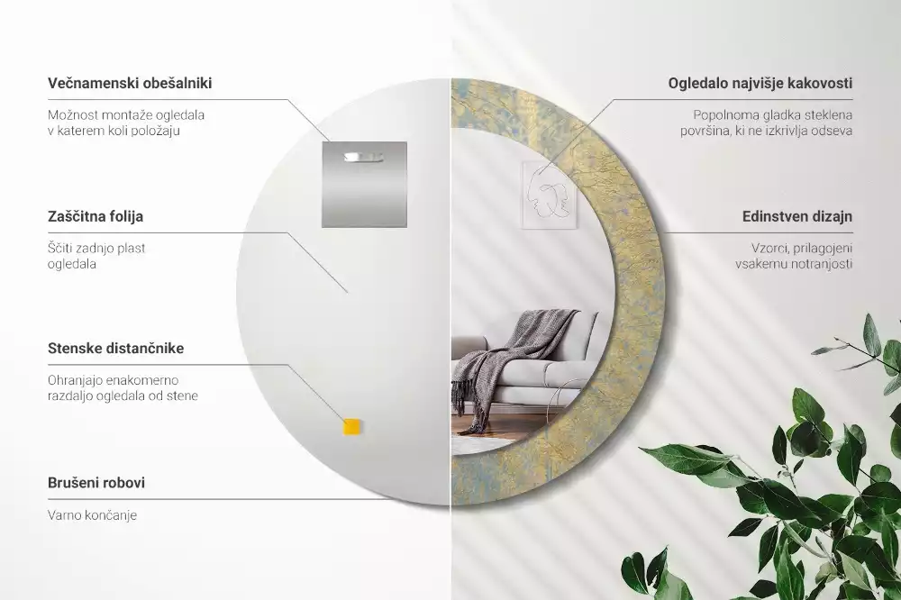 Lustro ścienne dekoracyjne w stylu loftowym o okrągłym kształcie