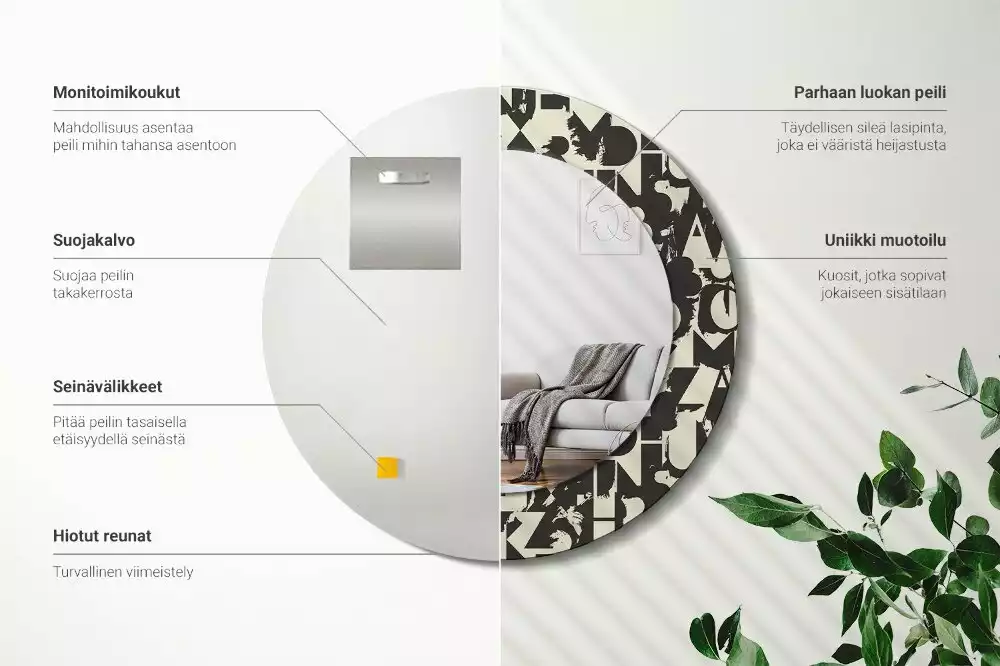 Lustro z okrągłą ramką i nadrukiem z liter