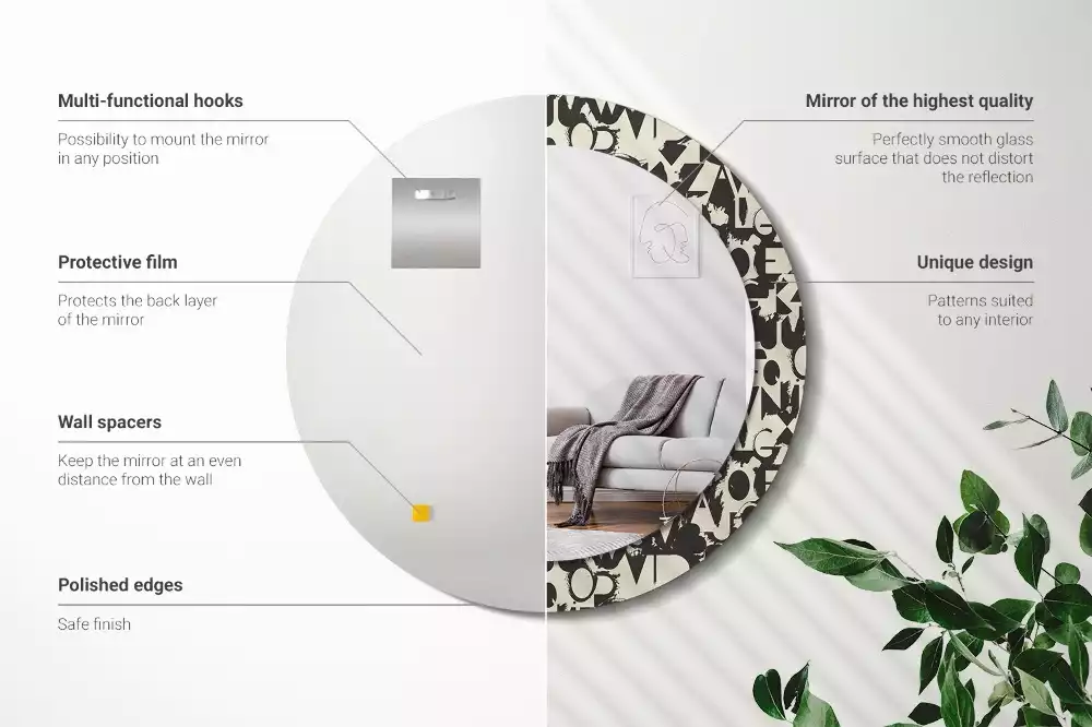 Lustro z okrągłą ramką i nadrukiem z liter