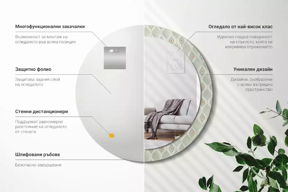 Lustro z drukowaną okrągłą ramką w klasycznym wzorze vintage