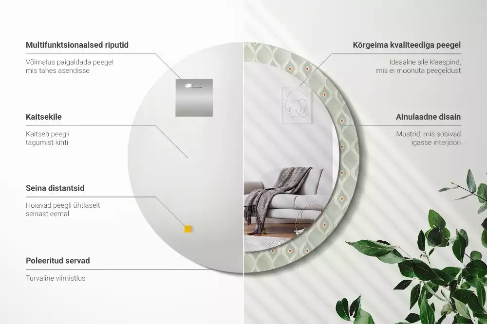 Lustro z drukowaną okrągłą ramką w klasycznym wzorze vintage