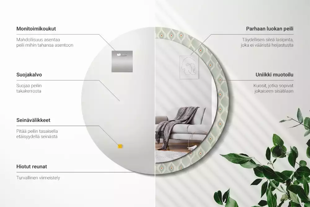 Lustro z drukowaną okrągłą ramką w klasycznym wzorze vintage