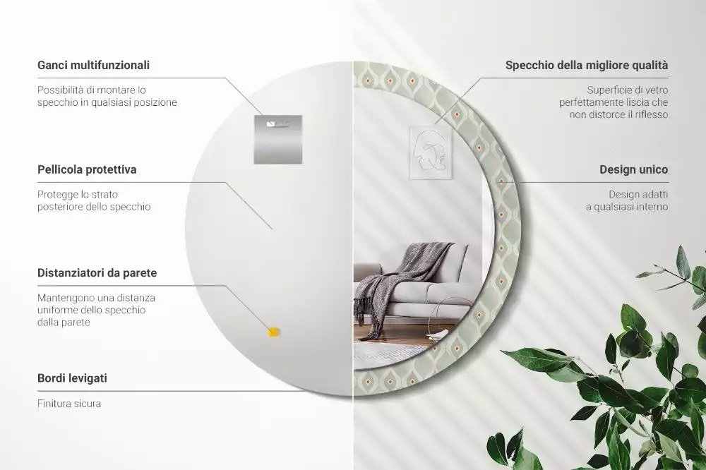 Lustro z drukowaną okrągłą ramką w klasycznym wzorze vintage