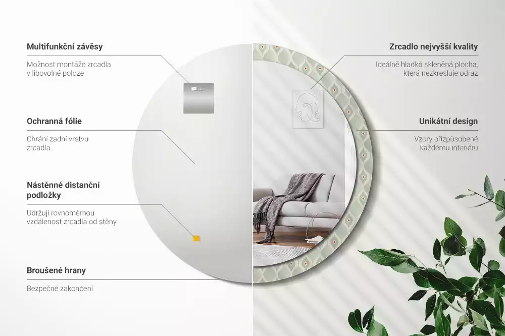 Lustro z drukowaną okrągłą ramką w klasycznym wzorze vintage