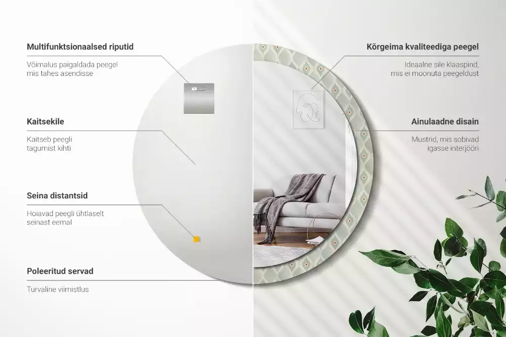 Lustro z drukowaną okrągłą ramką w klasycznym wzorze vintage