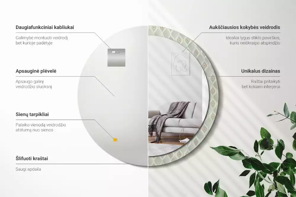 Lustro z drukowaną okrągłą ramką w klasycznym wzorze vintage