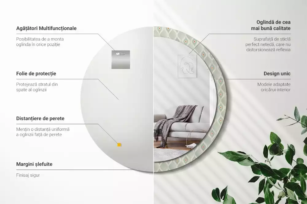 Lustro z drukowaną okrągłą ramką w klasycznym wzorze vintage