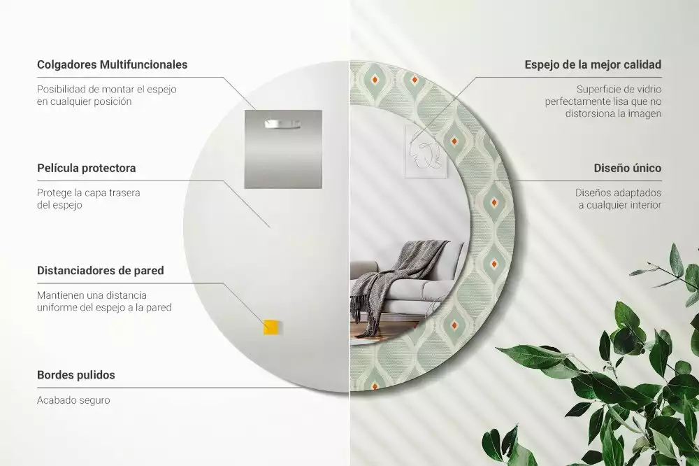 Lustro z drukowaną okrągłą ramką w klasycznym wzorze vintage