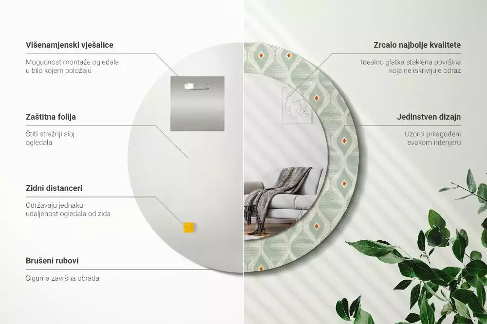 Lustro z drukowaną okrągłą ramką w klasycznym wzorze vintage