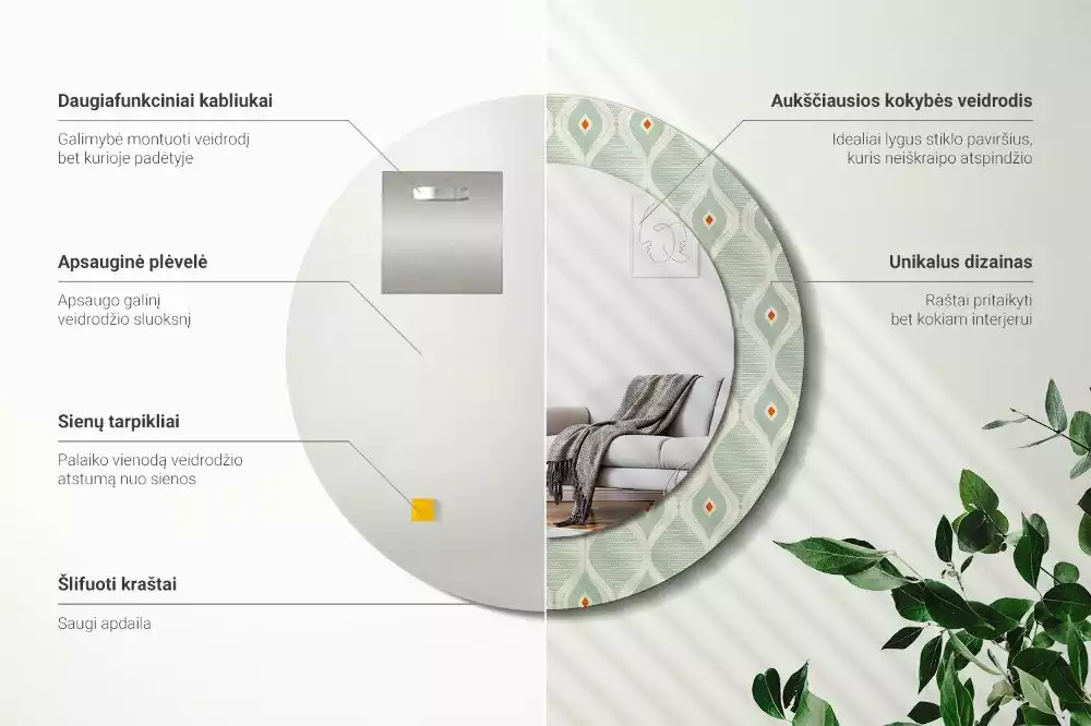 Lustro z drukowaną okrągłą ramką w klasycznym wzorze vintage