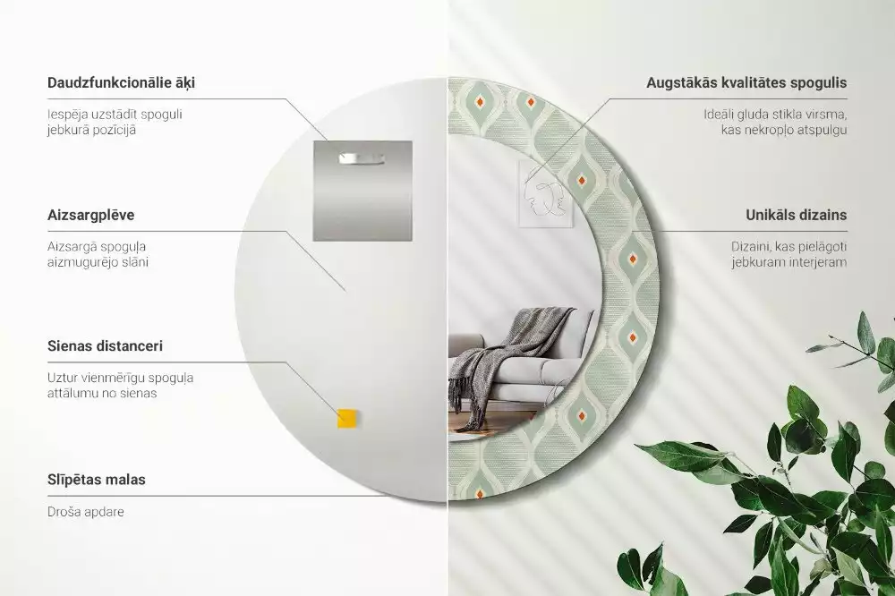 Lustro z drukowaną okrągłą ramką w klasycznym wzorze vintage