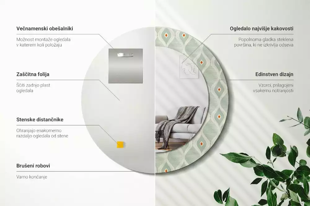 Lustro z drukowaną okrągłą ramką w klasycznym wzorze vintage