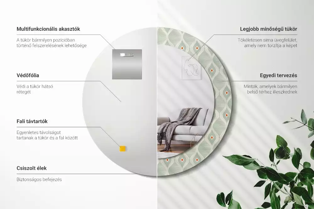 Lustro z drukowaną okrągłą ramką w klasycznym wzorze vintage