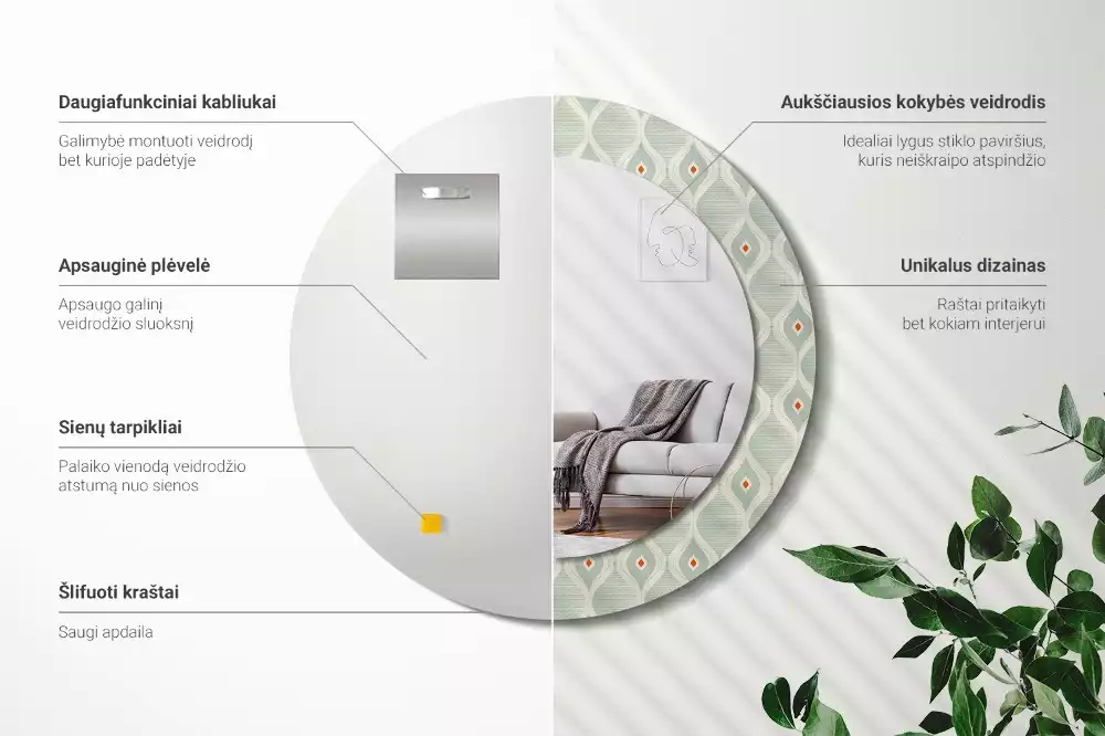 Lustro z drukowaną okrągłą ramką w klasycznym wzorze vintage