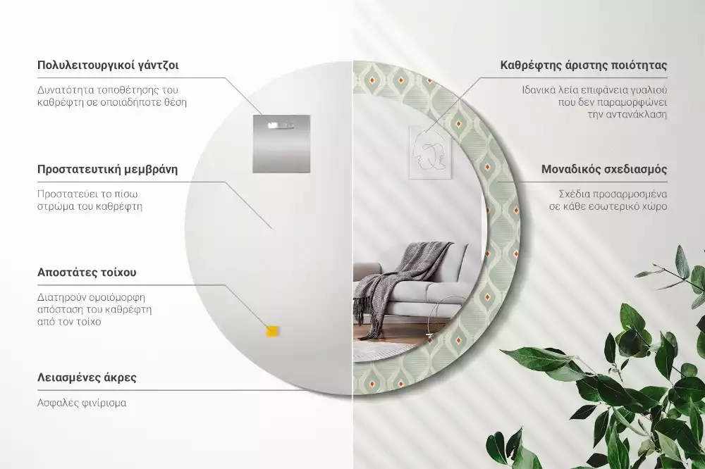 Lustro z drukowaną okrągłą ramką w klasycznym wzorze vintage