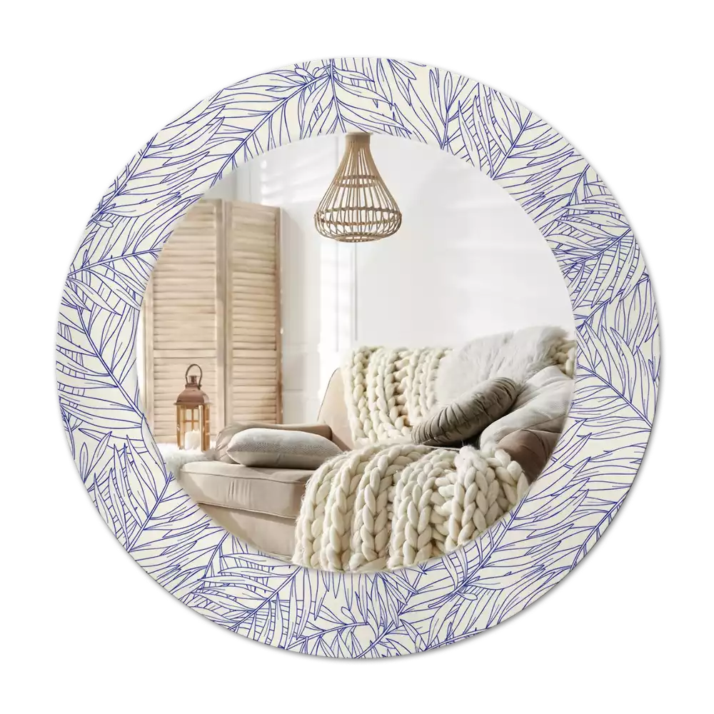 Lustro ścienne dekoracyjne w kształcie okrągłym z motywem konturu tropikalnej palmy