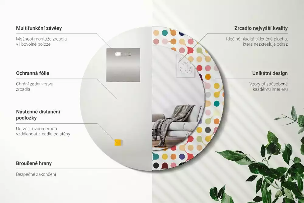 Lustro ramka z nadrukiem okrągłe Pop art kropki