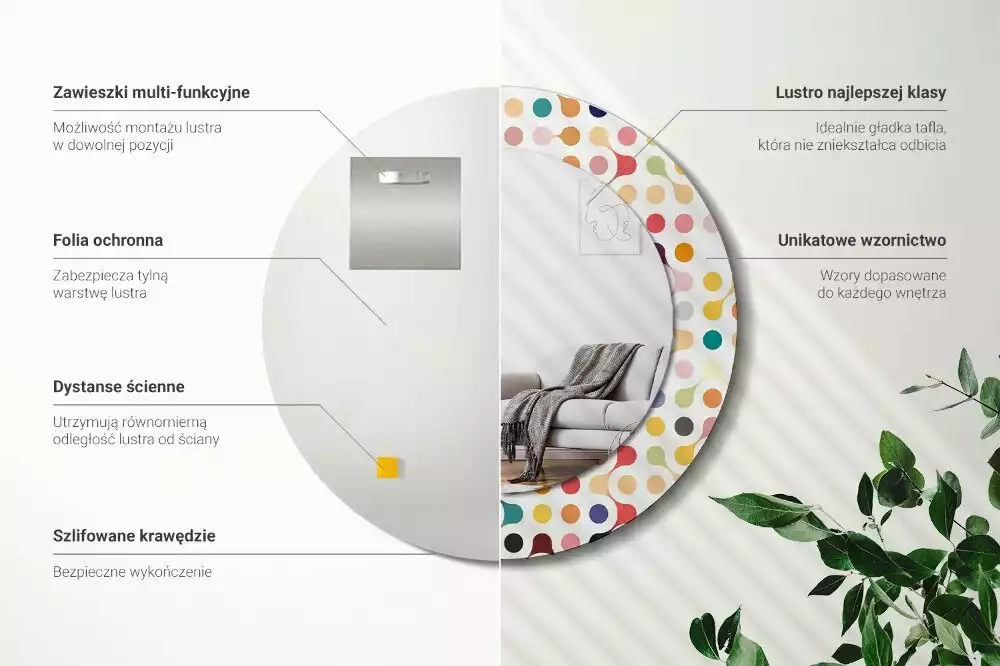 Lustro ramka z nadrukiem okrągłe Pop art kropki