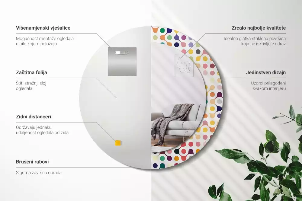 Lustro ramka z nadrukiem okrągłe Pop art kropki