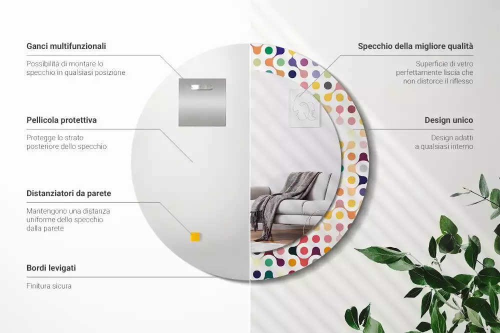 Lustro ramka z nadrukiem okrągłe Pop art kropki