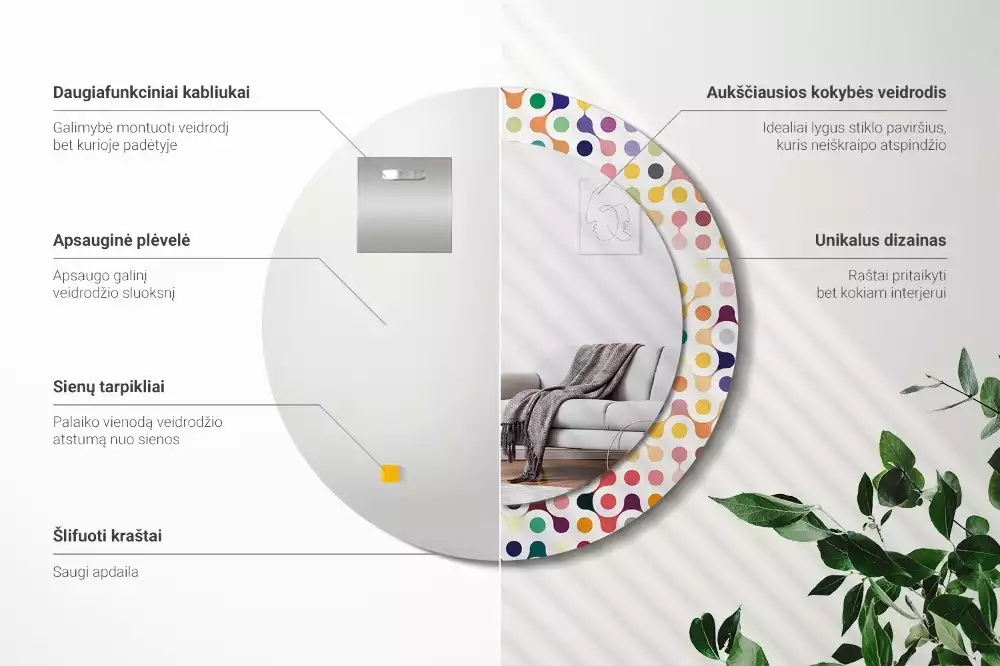 Lustro ramka z nadrukiem okrągłe Pop art kropki