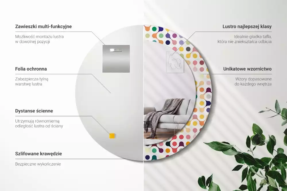 Lustro ramka z nadrukiem okrągłe Pop art kropki