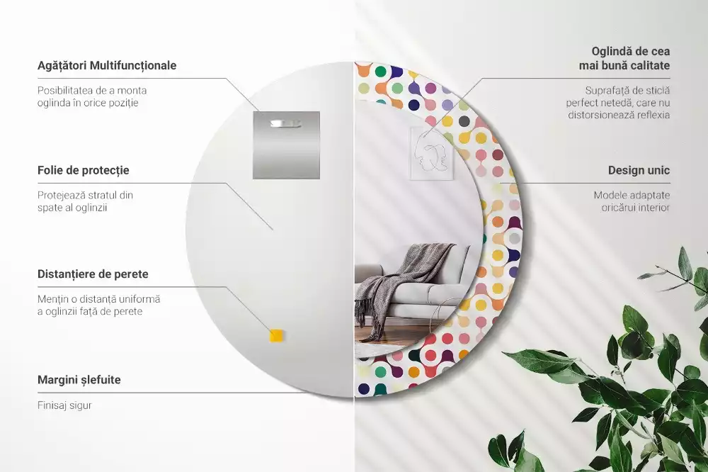 Lustro ramka z nadrukiem okrągłe Pop art kropki