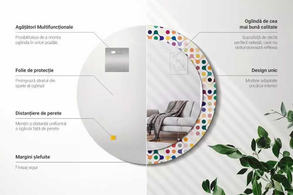 Lustro ramka z nadrukiem okrągłe Pop art kropki