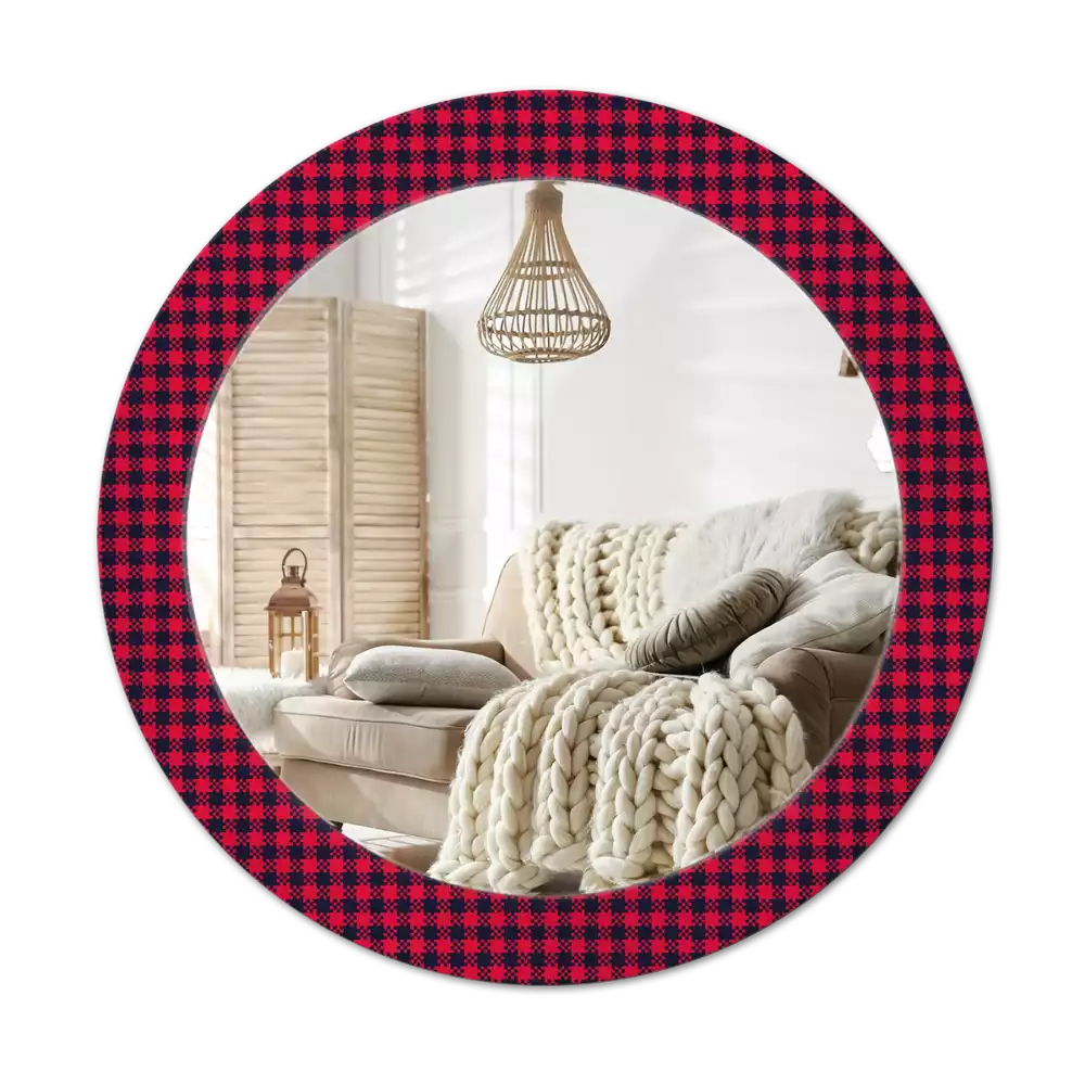 Lustro z drukowaną ramką w motyw czerwonej kratki