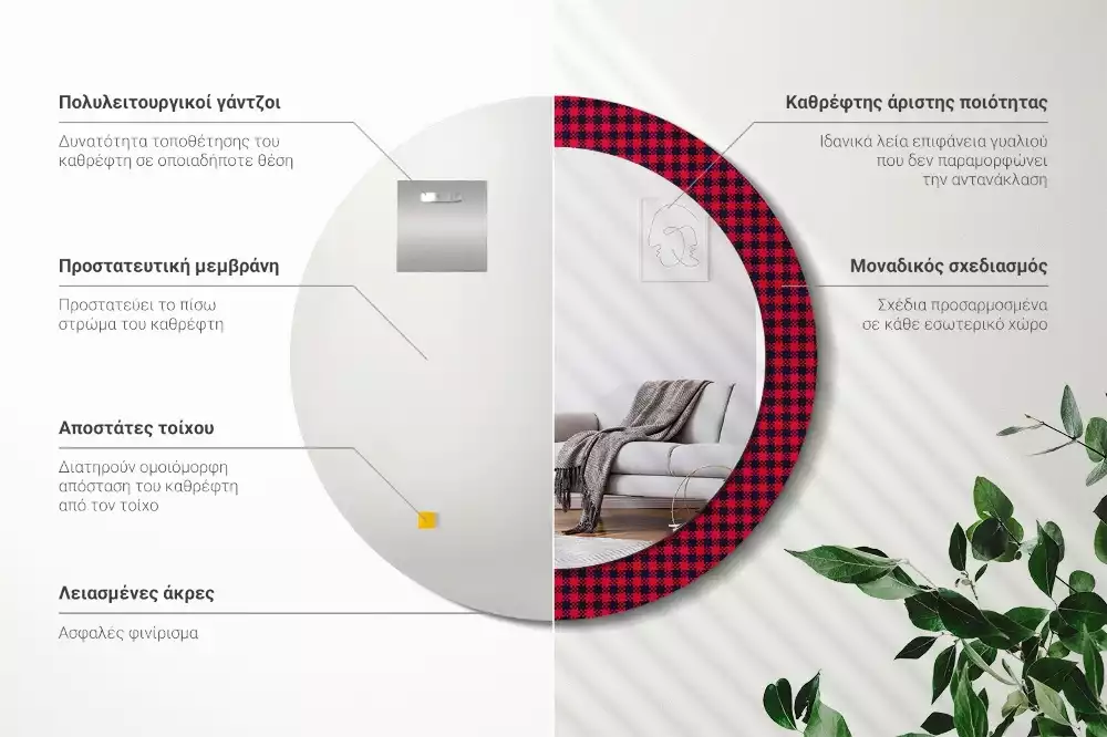 Lustro z drukowaną ramką w motyw czerwonej kratki