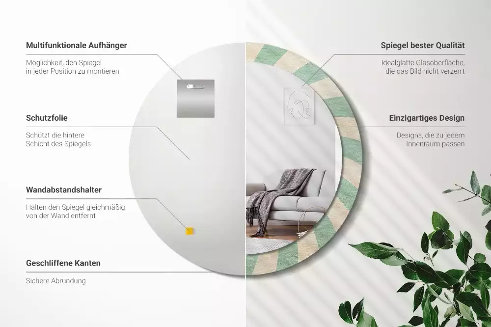 Lustro ścienne dekoracyjne w stylu retro z okrągłą ramą i pastelowym wzorem