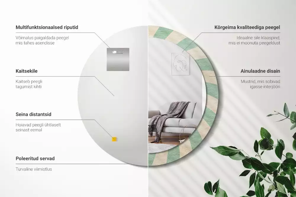 Lustro ścienne dekoracyjne w stylu retro z okrągłą ramą i pastelowym wzorem