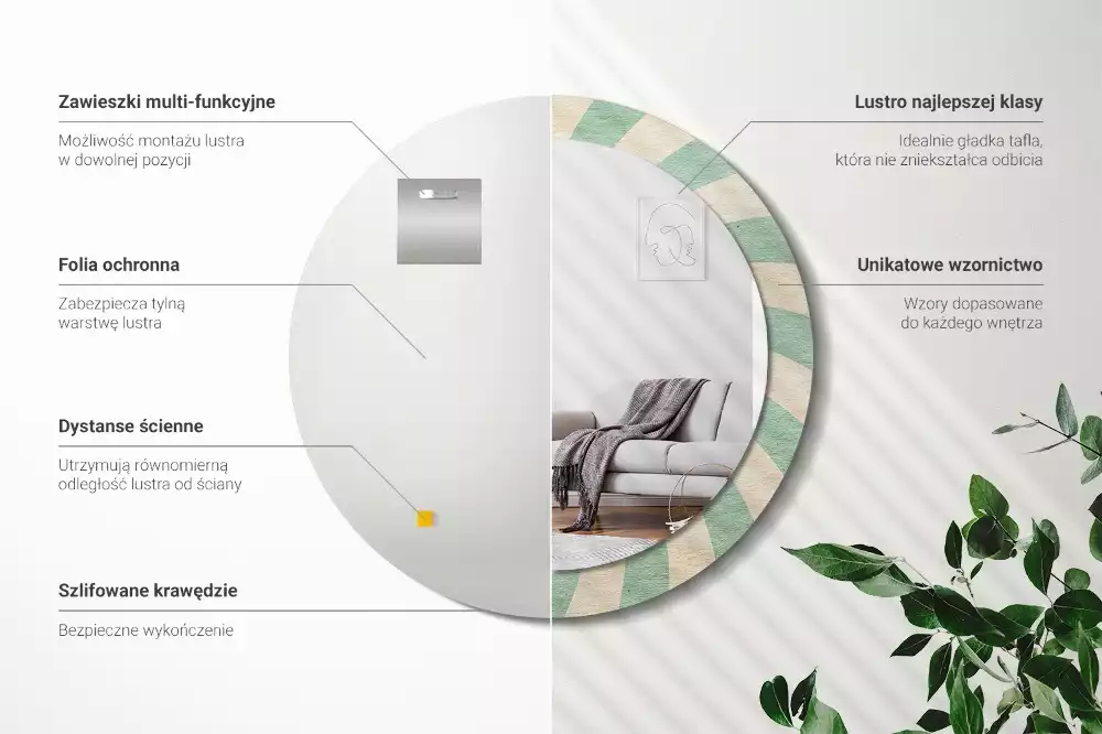 Lustro ścienne dekoracyjne w stylu retro z okrągłą ramą i pastelowym wzorem