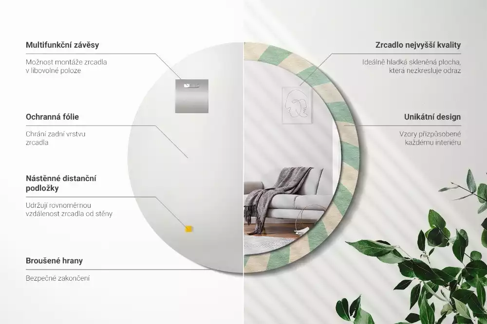 Lustro ścienne dekoracyjne w stylu retro z okrągłą ramą i pastelowym wzorem