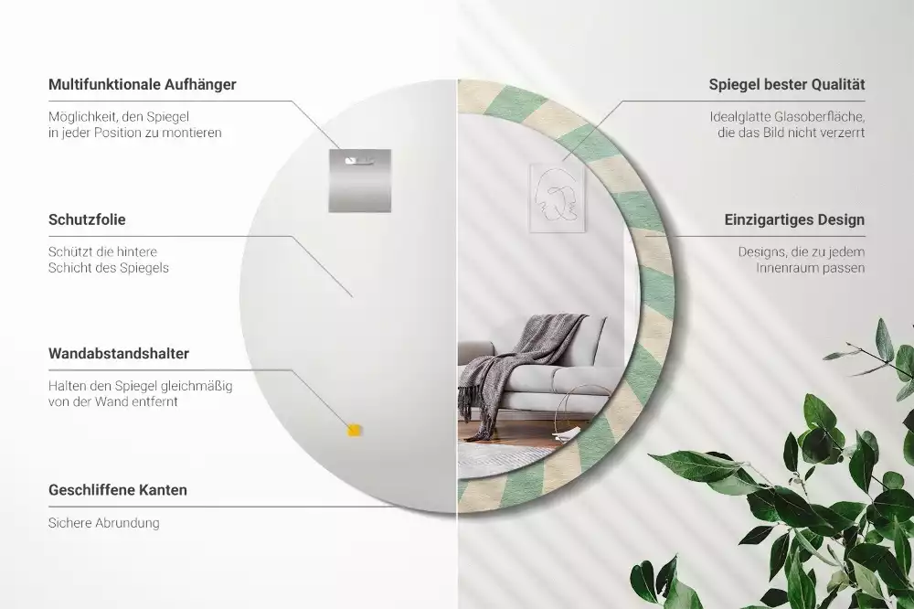 Lustro ścienne dekoracyjne w stylu retro z okrągłą ramą i pastelowym wzorem