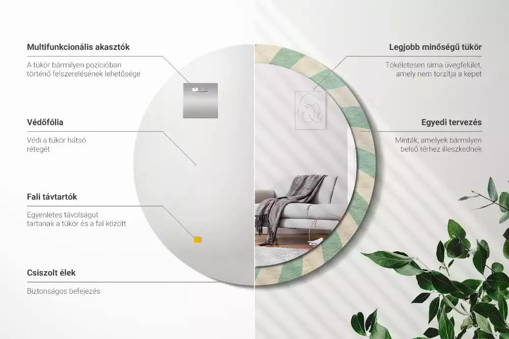 Lustro ścienne dekoracyjne w stylu retro z okrągłą ramą i pastelowym wzorem