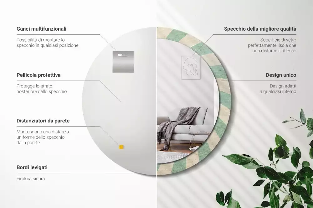 Lustro ścienne dekoracyjne w stylu retro z okrągłą ramą i pastelowym wzorem