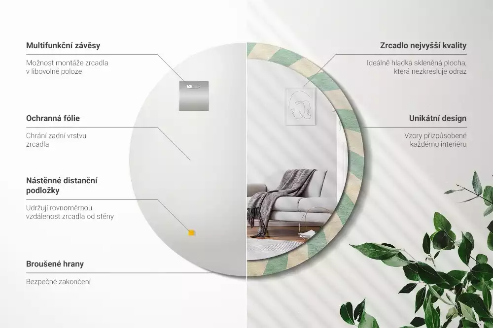 Lustro ścienne dekoracyjne w stylu retro z okrągłą ramą i pastelowym wzorem