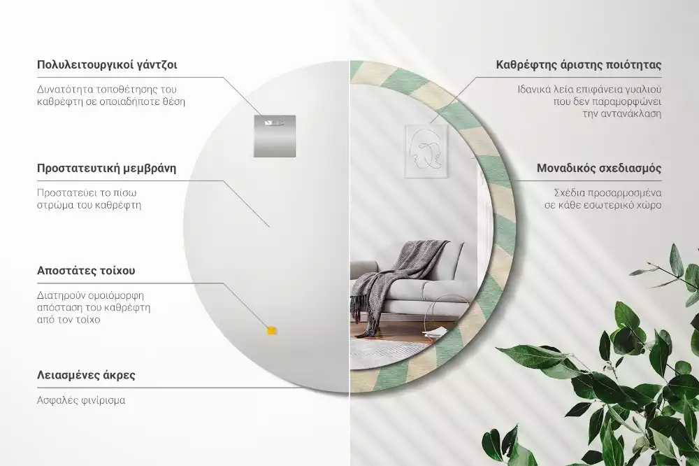 Lustro ścienne dekoracyjne w stylu retro z okrągłą ramą i pastelowym wzorem