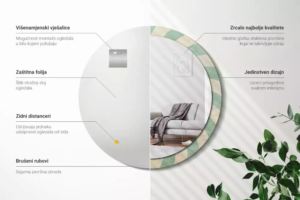 Lustro ścienne dekoracyjne w stylu retro z okrągłą ramą i pastelowym wzorem