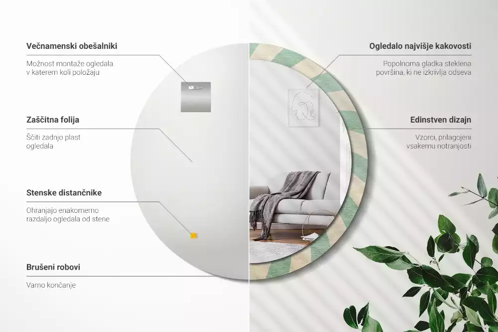 Lustro ścienne dekoracyjne w stylu retro z okrągłą ramą i pastelowym wzorem