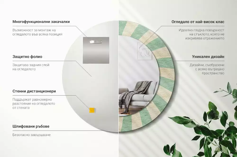 Lustro ścienne dekoracyjne w stylu retro z okrągłą ramą i pastelowym wzorem