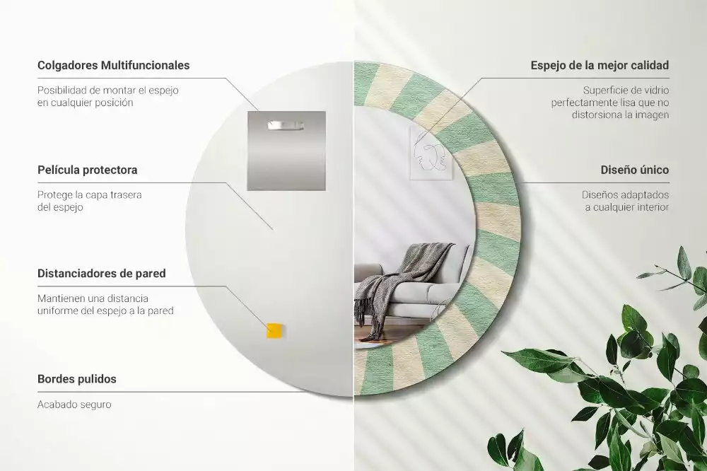 Lustro ścienne dekoracyjne w stylu retro z okrągłą ramą i pastelowym wzorem