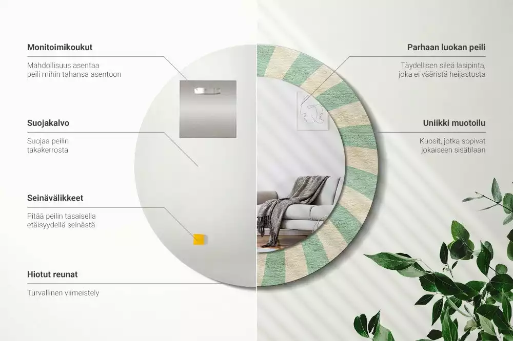 Lustro ścienne dekoracyjne w stylu retro z okrągłą ramą i pastelowym wzorem